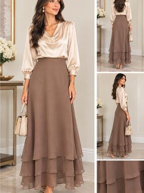 Alex Evenings Taupe Layered Maxi Skirt